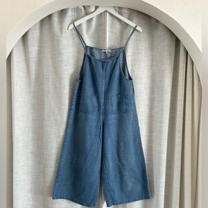 OAK + FORT Cotton Blue Jumpsuit | Baggy Wide Leg Pants | Boho Overalls